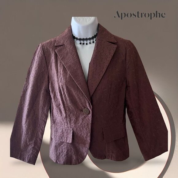 APOSTROPHE Women's Eyelet Button Front Blazer Jacket, Casual, Brown Sz. 2 - Picture 1 of 4